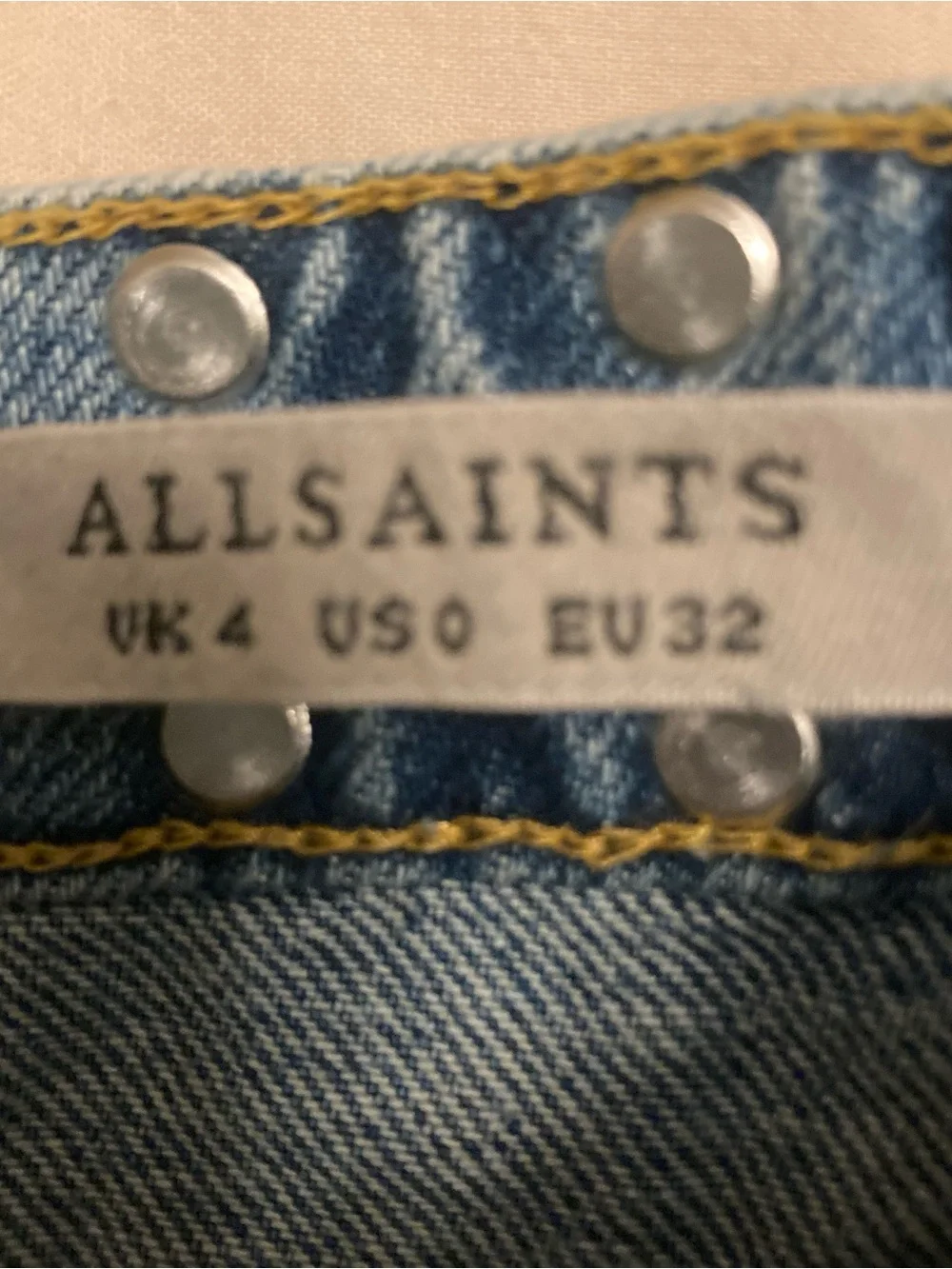 All Saints Studded Blue Denim Mini Skirt size US 0